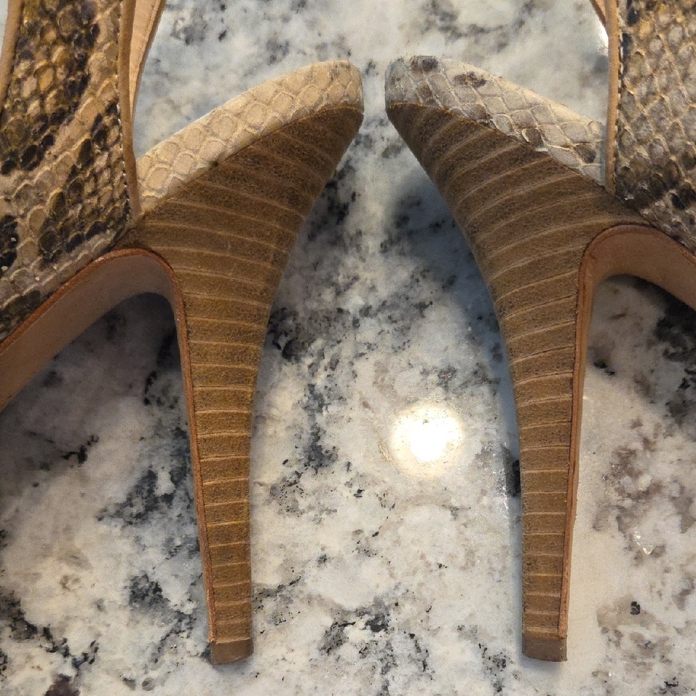 Coach Snakeskin Strappy Heels in Tan and Brown - Picture 8 of 10